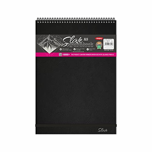 Anupam Paper Sketcho A5 Black Pages Sketch Book 80 Pages, 180 GSM, Watercolor - Image 1