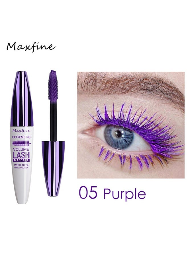 ماكس فاين ماسكارا ألياف الرموش الكبيرة 5D الكبيرة للغاية ملحقات الرموش المصنوعة من الألياف ماسكارا ملونة طويلة الأمد دلالة على التلطخ غير متكتل التجعيد الضخم الماسكارا لإطالة الرموش الساحرة الأرجواني # 05 - Image 1