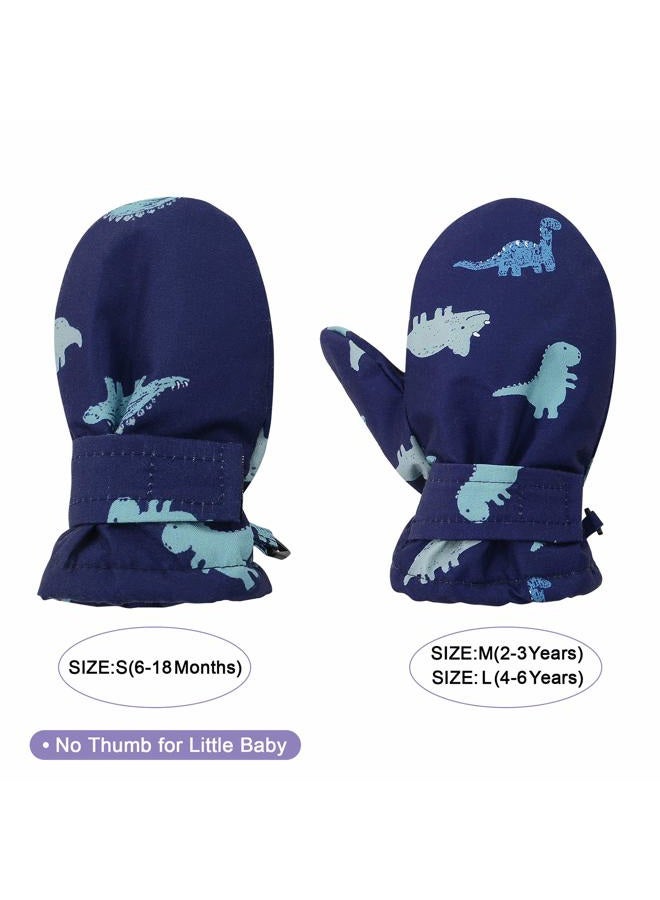 American Trends Lined Fleece Toddler Mittens Kids Winter Warm Gloves Child Ski Gloves Waterproof Snow Baby Mitten for Boys Girls, Deep Blue, S (Fits 6-18 Months) No Thumb - Image 3