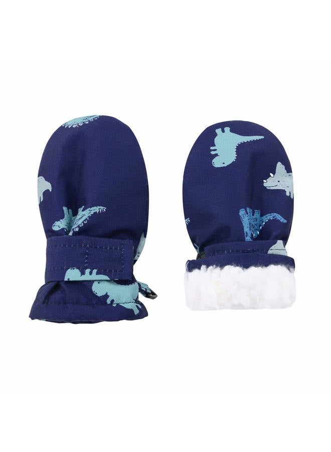American Trends Lined Fleece Toddler Mittens Kids Winter Warm Gloves Child Ski Gloves Waterproof Snow Baby Mitten for Boys Girls, Deep Blue, S (Fits 6-18 Months) No Thumb - Image 1