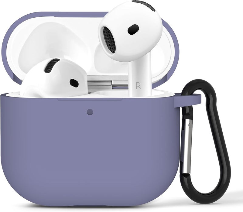 Geekria Silicone Case Cover Compatible with Apple AirPods 4 True Wireless Earbuds, Protective Earphones Skin Cover with Keychain Hook, Charging Port Accessible (Purple) - Image 2