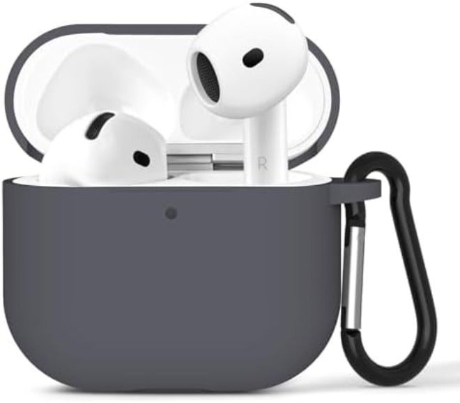 Geekria Silicone Case Cover Compatible with Apple AirPods 4 True Wireless Earbuds, Protective Earphones Skin Cover with Keychain Hook, Charging Port Accessible (Purple) - Image 1