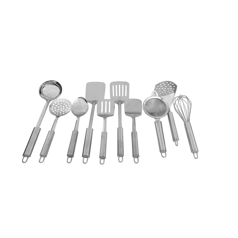 Rollyware Stainless Steel Kitchen Tools Set Heavy Duty Food Grade Steel Heat Resistant Kitchen Accessories for Cooking Suitable for Kitchen Dining Table Barbeque Set of 10 Pieces - Image 1