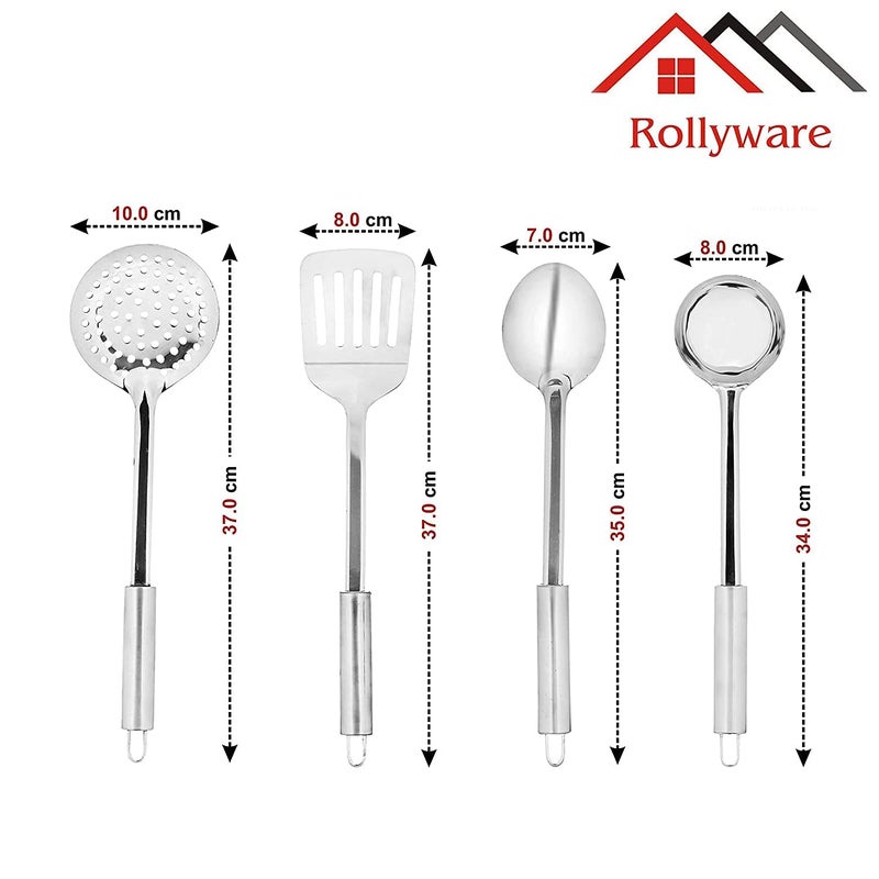 Rollyware Stainless Steel Kitchen Tools Set Heavy Duty Food Grade Steel Heat Resistant Kitchen Accessories for Cooking Suitable for Kitchen Dining Table Barbeque Set of 10 Pieces - Image 2