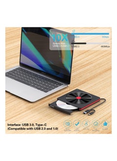 ماركة غير محددة محرك DVD خارجي USB 3.0 نوع-C، محرك حارق أقراص مدمجة محمول، محرك DVD +/-RW مشغل DVD USB 3.0، محرك أقراص CD DVD RW لجميع أنواع أجهزة الكمبيوتر المحمولة والمكتبية ويندوز 11/10/8/7/XP، آبل ماك بوك، نظام ماك OS، لينكس  - Image 4