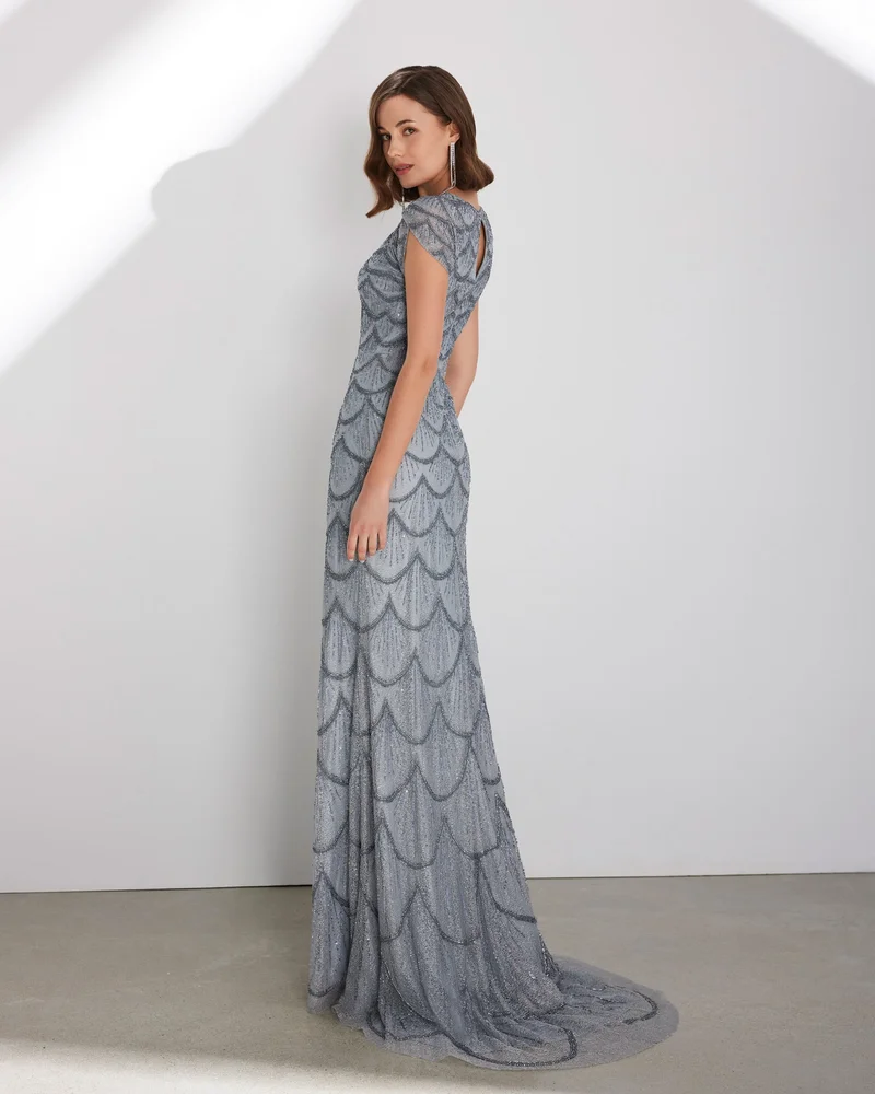 روسا كلارا Rosa Clará Cocktail Beaded Long Cocktail Dress