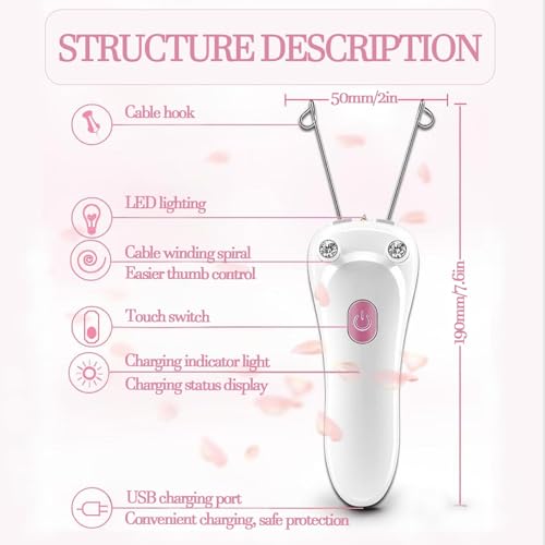 yuyte Ladies Facial Hair Remover Electric Women's Beauty Epilator, Cordless Electric Facial Threading Hair Removal for Women, Rechargeable Face Hair Remover Cotton Thread Epilator Body Hair Removal Device - Image 3