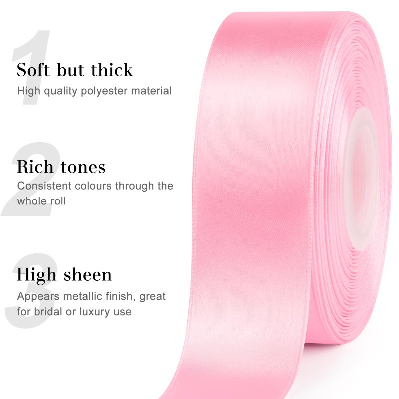 CLUEWR 1-1/2 Inches 50 Yards Pink Satin Ribbon, Solid Fabric Ribbon Roll for Flower Bouquets, Gift Wrapping, Wedding, Handmade Crafts - Image 4