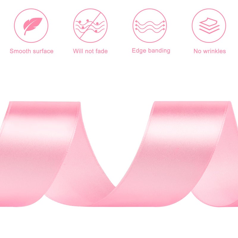 CLUEWR 1-1/2 Inches 50 Yards Pink Satin Ribbon, Solid Fabric Ribbon Roll for Flower Bouquets, Gift Wrapping, Wedding, Handmade Crafts - Image 3