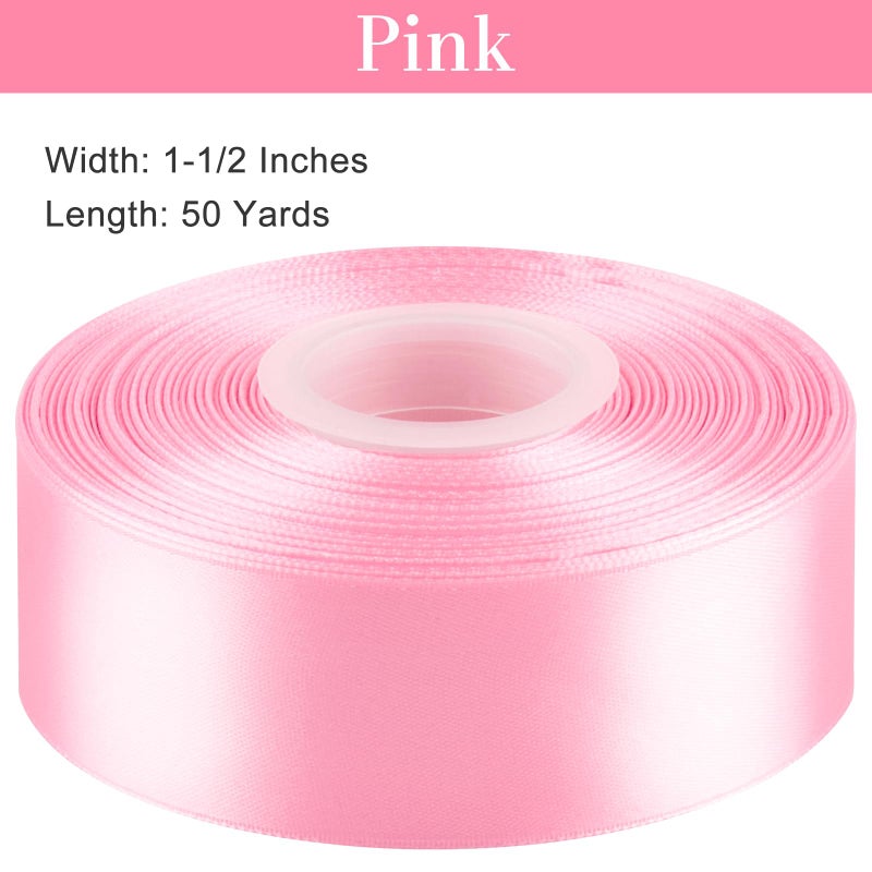 CLUEWR 1-1/2 Inches 50 Yards Pink Satin Ribbon, Solid Fabric Ribbon Roll for Flower Bouquets, Gift Wrapping, Wedding, Handmade Crafts - Image 2