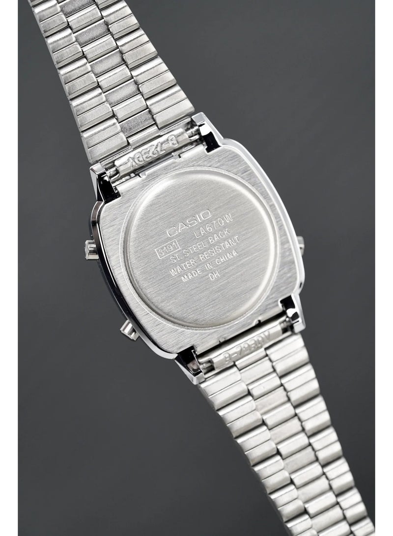 CASIO Vintage Digital Women’s Watch LA670WA‑7DF, 30.3 mm Silver Dial, Resin/Chrome Plated Case & Stainless Steel Band, Water Resistant - Image 3