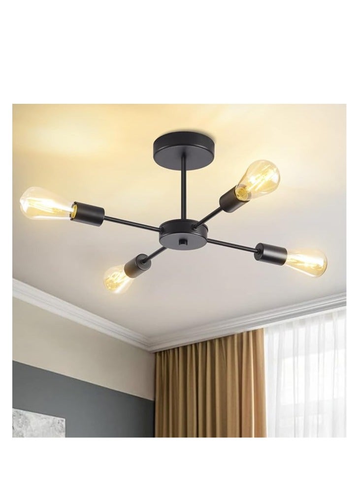 Vintage Ceiling Lamp, E27 4 Bulb Pendant Light, Modern Black Chandelier Lamp for Living Room, Dining Room, Kitchen, Hallway, Restaurant, Cafe. - Image 1