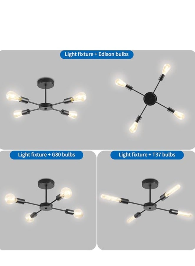 Vintage Ceiling Lamp, E27 4 Bulb Pendant Light, Modern Black Chandelier Lamp for Living Room, Dining Room, Kitchen, Hallway, Restaurant, Cafe. - Image 3
