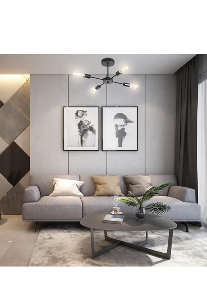 Vintage Ceiling Lamp, E27 4 Bulb Pendant Light, Modern Black Chandelier Lamp for Living Room, Dining Room, Kitchen, Hallway, Restaurant, Cafe. - Image 5