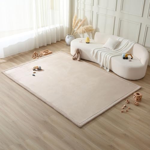 Hakuna Matte CloudSoft Baby Play Mat for Floor 80 x 110 Beige Coral Velvet Memory Foam Rug for Crawling Cozy Play NonSlip WaterResistant EasyCareTummy Time Mat Playmat for Playpen - Image 1