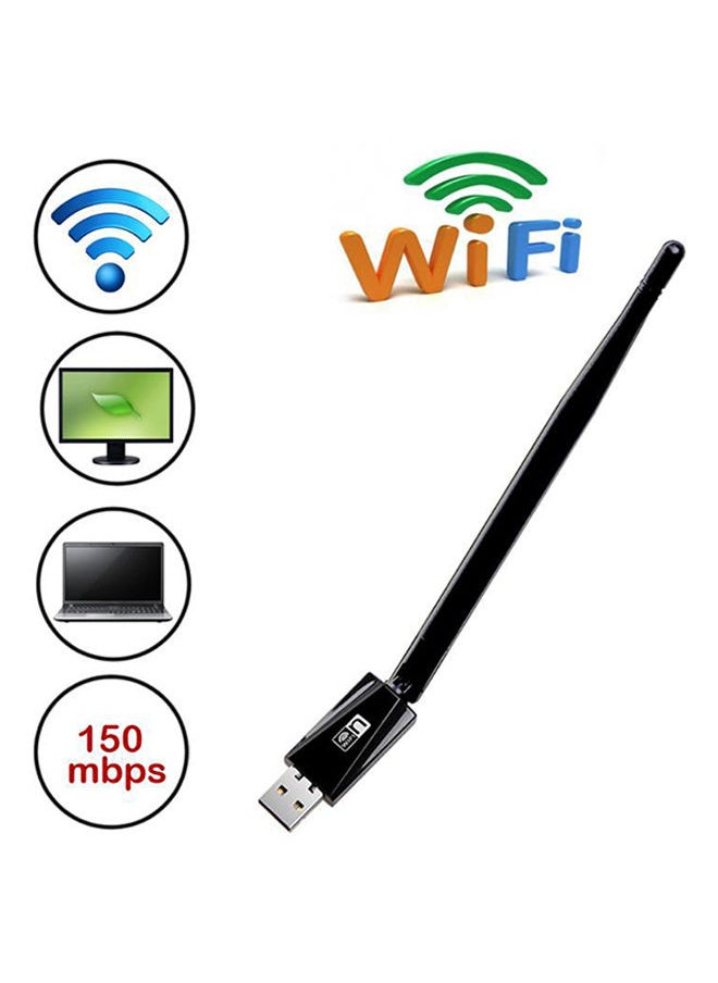 نيبمينينت - مفتاح دنغل محول بطاقة اتصال بالشبكة لاسلكي USB بخاصية واي فاي مع هوائي أسود - Image 1