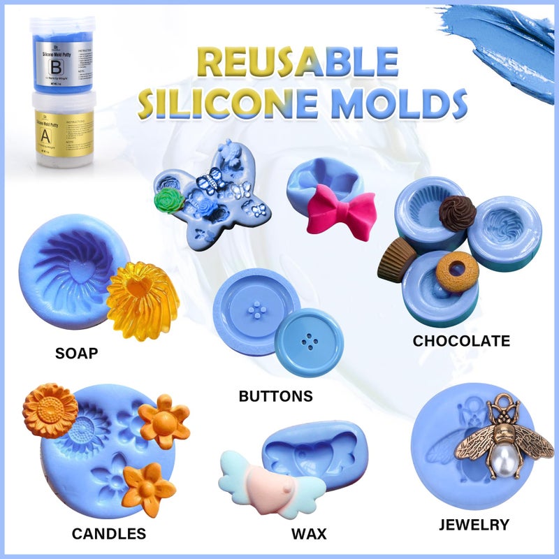 DecorRom Silicone Putty - 7/8 LB Flexible Silicone Mold Making Kit - Easy 1:1 Mixing Ratio - Fast Cured - Reusable Molds for Resin, Soap, Wax, Jewelry Making, 3D Printing, Art Restoration - Image 4
