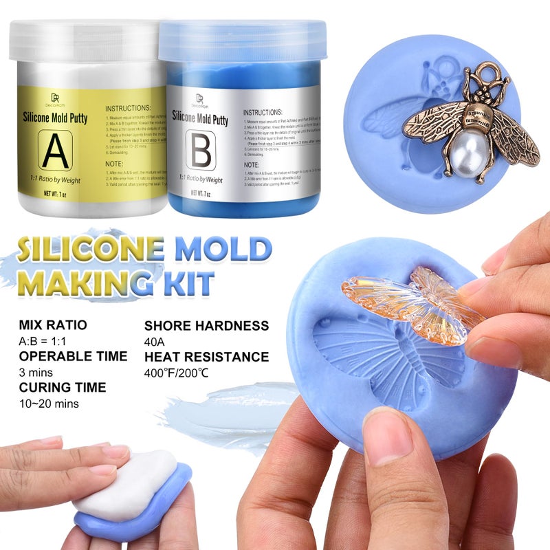 DecorRom Silicone Putty - 7/8 LB Flexible Silicone Mold Making Kit - Easy 1:1 Mixing Ratio - Fast Cured - Reusable Molds for Resin, Soap, Wax, Jewelry Making, 3D Printing, Art Restoration - Image 2