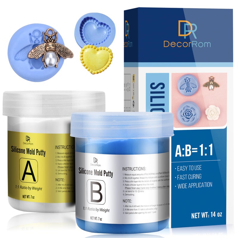 DecorRom Silicone Putty - 7/8 LB Flexible Silicone Mold Making Kit - Easy 1:1 Mixing Ratio - Fast Cured - Reusable Molds for Resin, Soap, Wax, Jewelry Making, 3D Printing, Art Restoration - Image 1