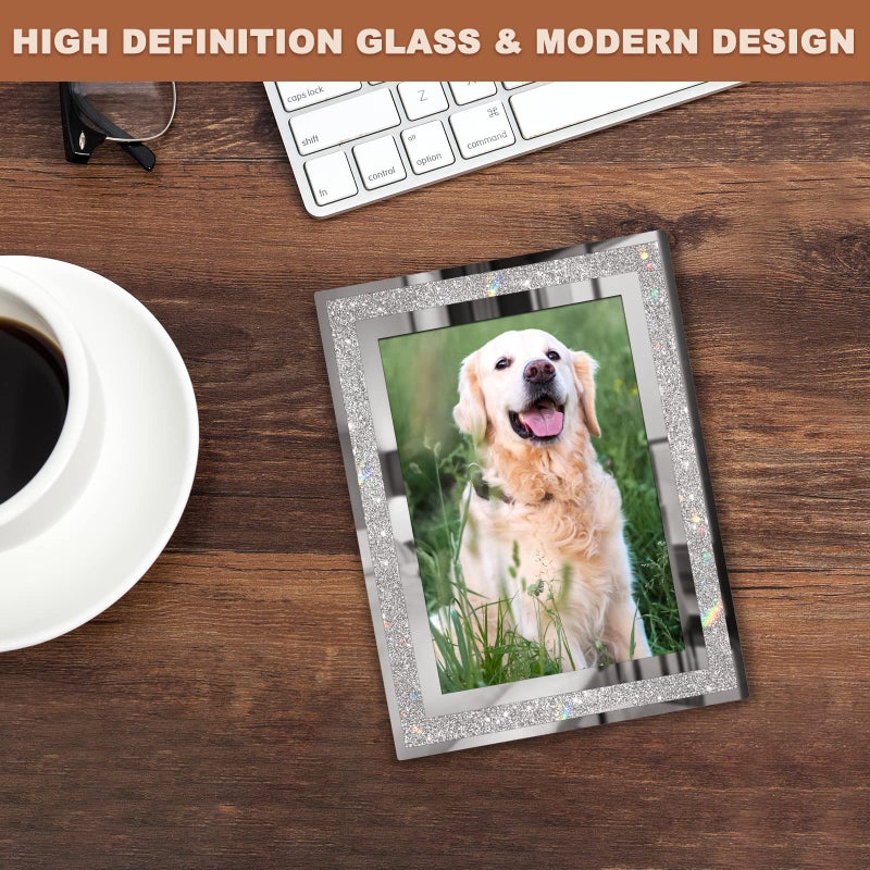 IZIDDO 4x6 Picture Frames Set of 4  Glitter Glass Photo Frame for Tabletop Display  Gift Picture Frame  Horizontally or Vertically - Image 2