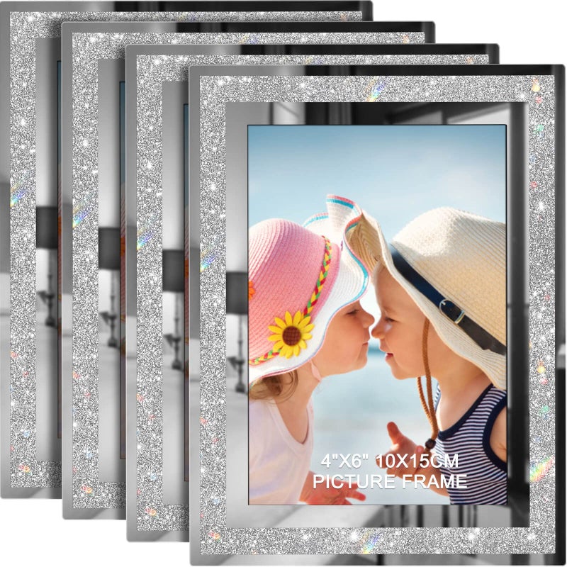 IZIDDO 4x6 Picture Frames Set of 4  Glitter Glass Photo Frame for Tabletop Display  Gift Picture Frame  Horizontally or Vertically - Image 1