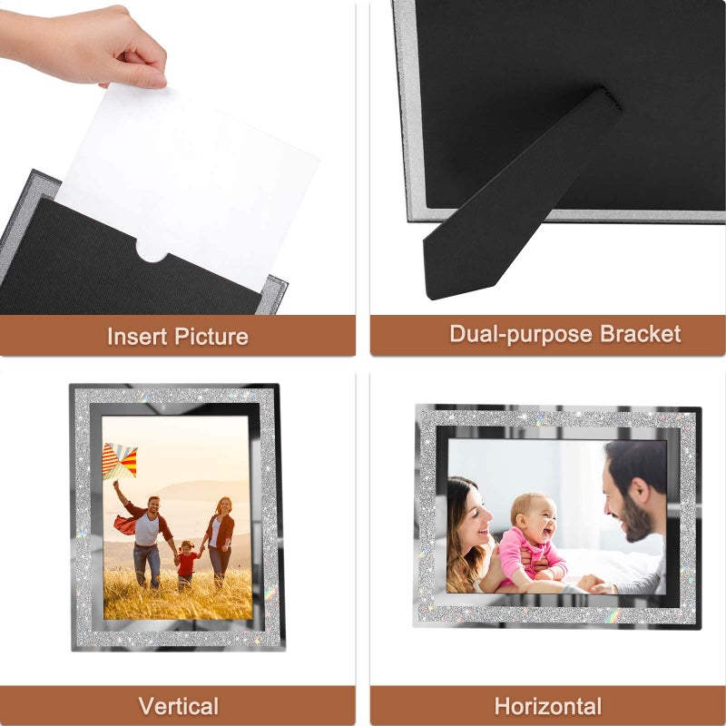 IZIDDO 4x6 Picture Frames Set of 4  Glitter Glass Photo Frame for Tabletop Display  Gift Picture Frame  Horizontally or Vertically - Image 5