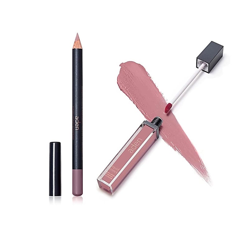 Aden aden - 2 in 1 - Matte Liquid Lipstick & Lip Liner Set - 7ML - Non-Smudge & Quick Drying - Highly Pigmented - Long Duration with Hydration - Made in Italy (15 Extreme Nude)