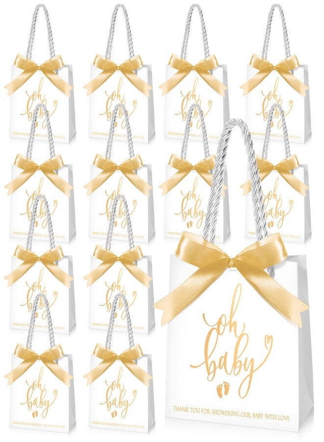 Spakon 25 Packs Baby Shower Favors for Guests Oh Baby Gifts Bag with Handles Paper Goodie Gift Bags with Ribbon for Newborn Gender Reveal Favors (White) - Image 1