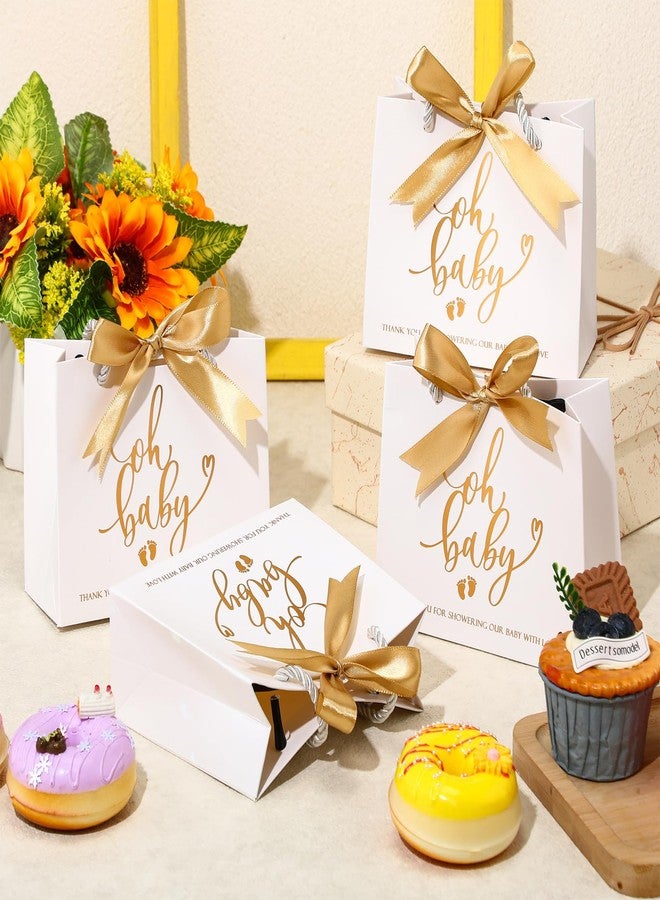 Spakon 25 Packs Baby Shower Favors for Guests Oh Baby Gifts Bag with Handles Paper Goodie Gift Bags with Ribbon for Newborn Gender Reveal Favors (White) - Image 3