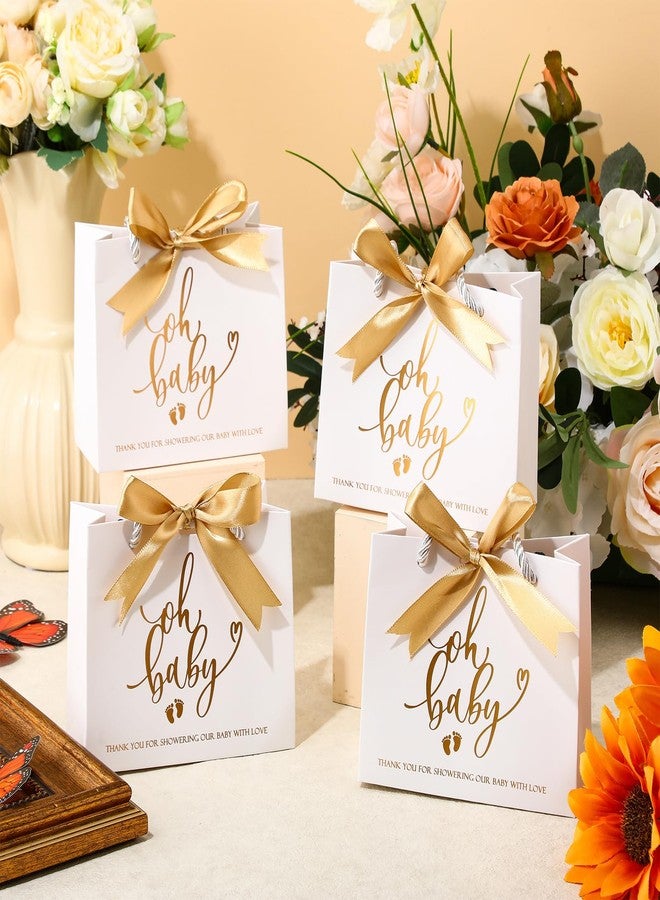 Spakon 25 Packs Baby Shower Favors for Guests Oh Baby Gifts Bag with Handles Paper Goodie Gift Bags with Ribbon for Newborn Gender Reveal Favors (White) - Image 4