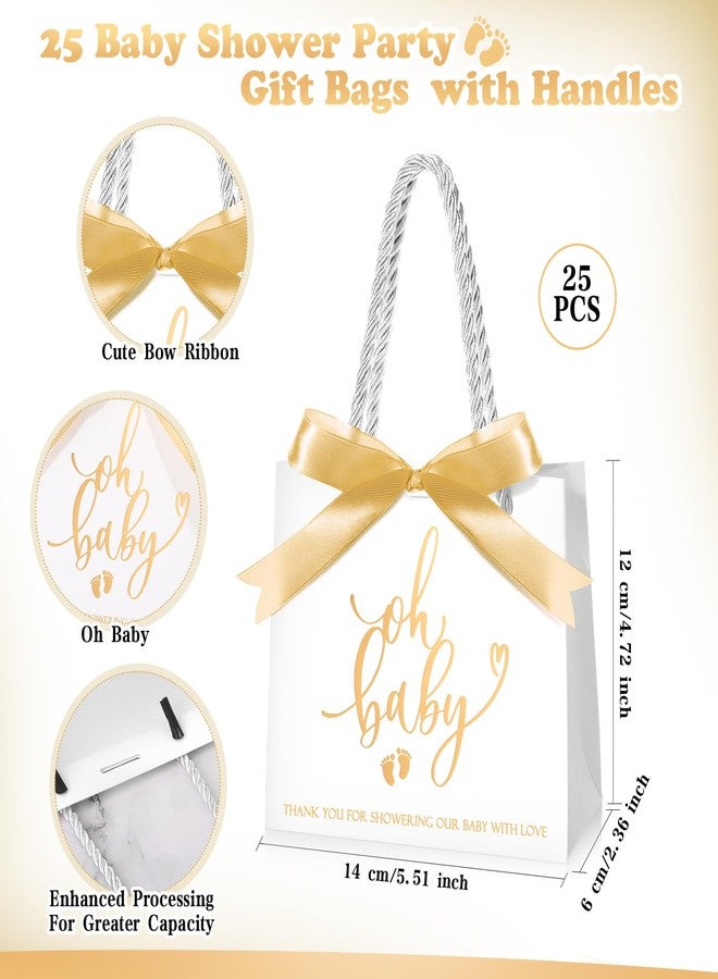 Spakon 25 Packs Baby Shower Favors for Guests Oh Baby Gifts Bag with Handles Paper Goodie Gift Bags with Ribbon for Newborn Gender Reveal Favors (White) - Image 2