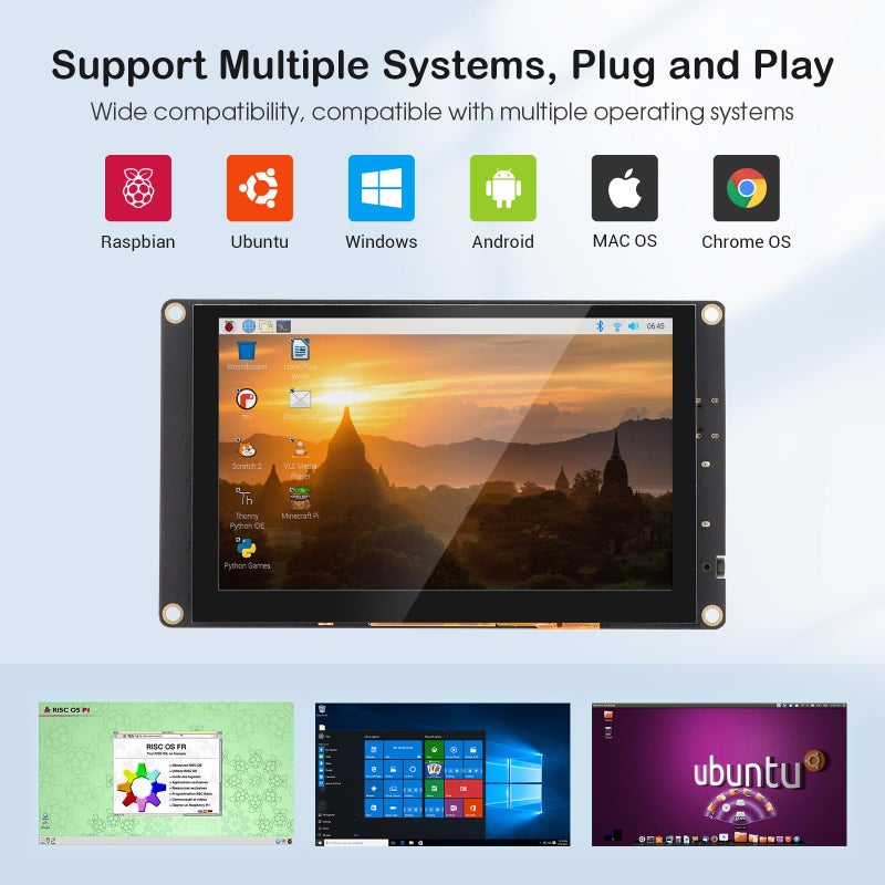 ELECROW 5 Inch Mini Touchscreen Monitor, TN Capacitive 5-Point Touch Screen 800Ã—480 HD LCD Display Compatible with Raspberry Pi 5/4/4B/3B+/3B/B+, PC, Laptop, Driver-Free - Image 3