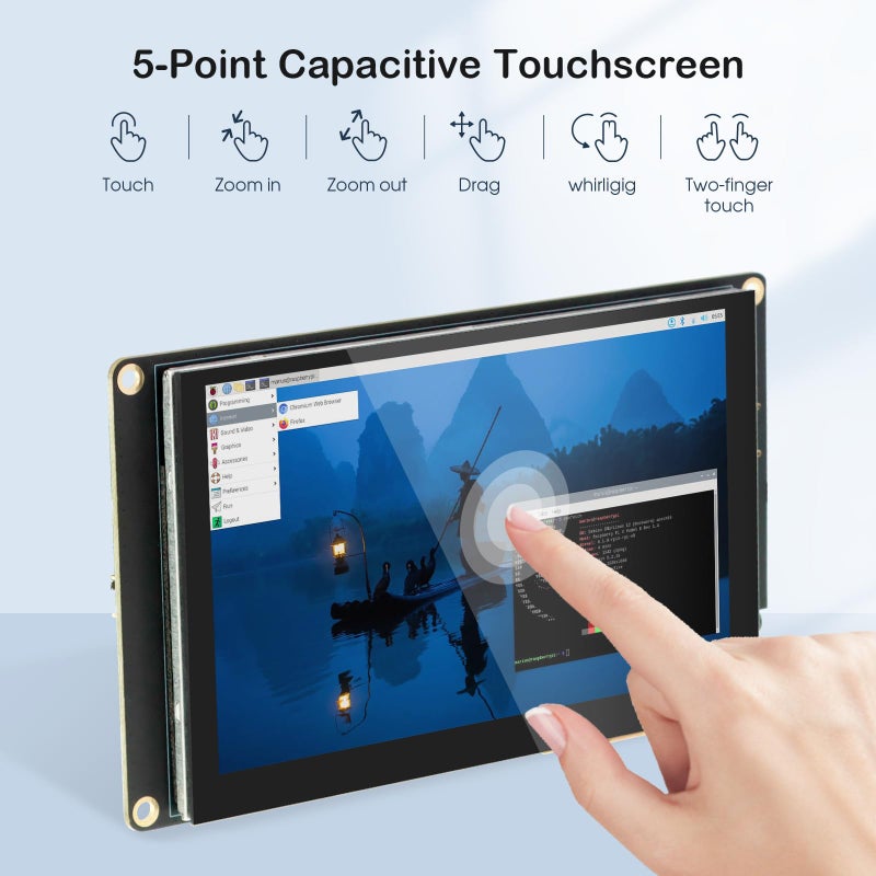 ELECROW 5 Inch Mini Touchscreen Monitor, TN Capacitive 5-Point Touch Screen 800Ã—480 HD LCD Display Compatible with Raspberry Pi 5/4/4B/3B+/3B/B+, PC, Laptop, Driver-Free - Image 2