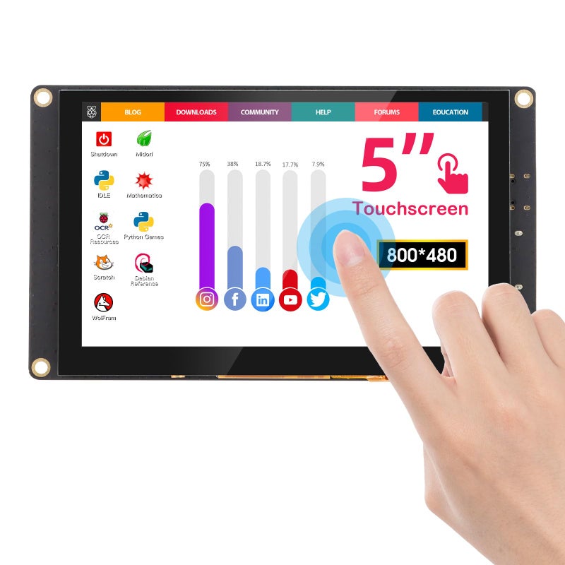 ELECROW 5 Inch Mini Touchscreen Monitor, TN Capacitive 5-Point Touch Screen 800Ã—480 HD LCD Display Compatible with Raspberry Pi 5/4/4B/3B+/3B/B+, PC, Laptop, Driver-Free - Image 1