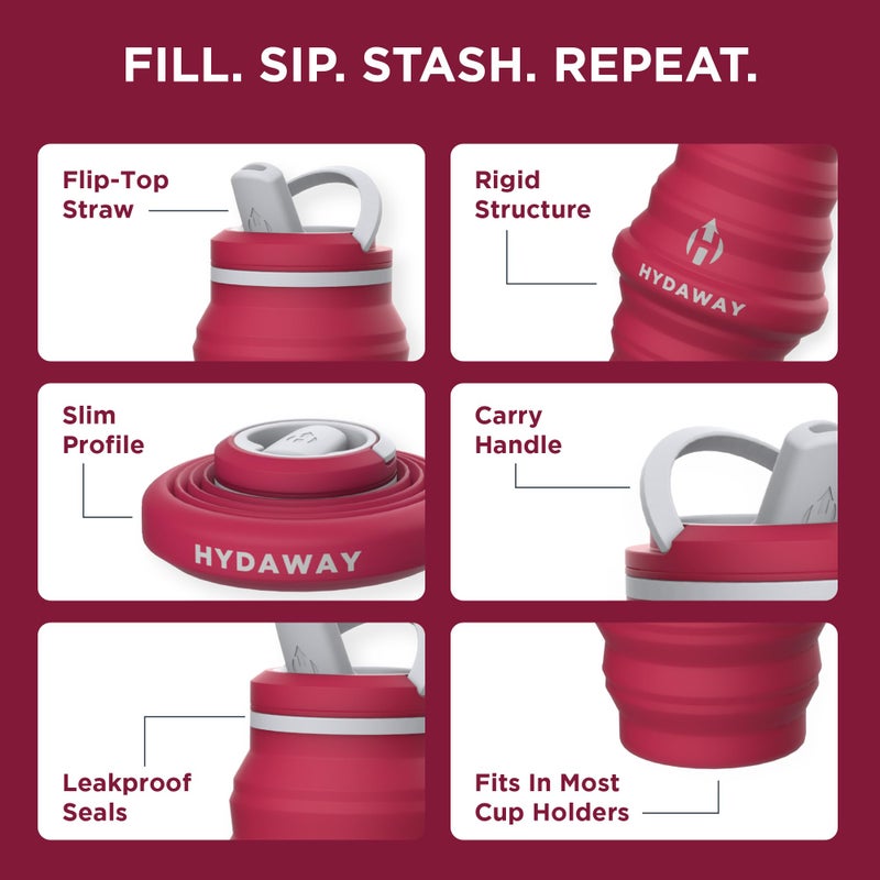 HYDAWAY Collapsible Water Bottle - 25oz I Reusable Water Bottle with Flip Top Lid for Travel  Hiking  Backpacking I Portable & Leakproof  Food-Grade Silicone  BPA Free  Collapses to 1.5 - Image 4