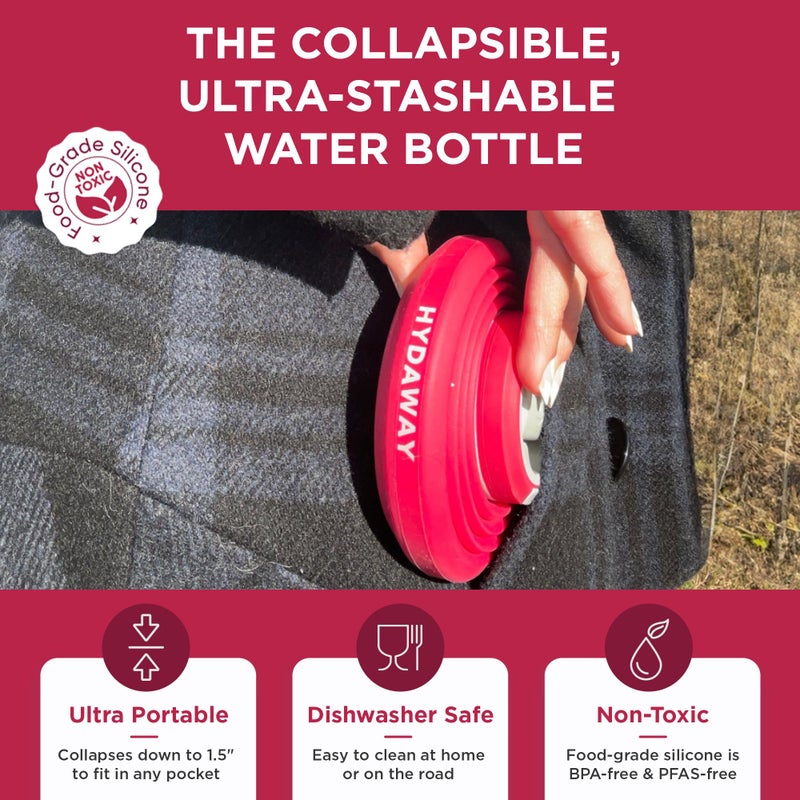 HYDAWAY Collapsible Water Bottle - 25oz I Reusable Water Bottle with Flip Top Lid for Travel  Hiking  Backpacking I Portable & Leakproof  Food-Grade Silicone  BPA Free  Collapses to 1.5 - Image 3