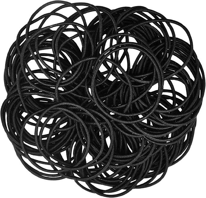 Jinlaili 100 Pcs Black Hair Bobbles 2mm Hair Bands Black Thin Elastic Hair Ties No Metal Ponytail Holders for Girls Women Fine Hair