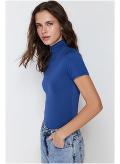 trendyol Dark Indigo Zipper High Neck Zippered Short Sleeve Flexible Snaps Knitted Body TWOAW21BD0009  - Image 3