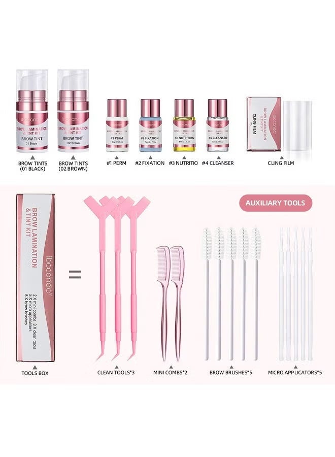 ibcccndc Brow Lamination&Tint Kit, 2 In 1 DIY Eyebrow Lamination Kit with Black & Brown Colors for Fuller Thicker Brows, Professional Eyebrow Perming Kit for Salon & Home Use, Lasts Up to 6 Weeks - Image 2