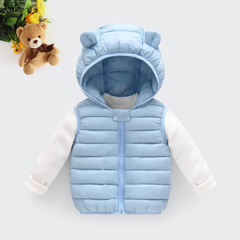Generic 2020 Kids Padded Vest Cute Hooded Ear Lightweight Light Blue