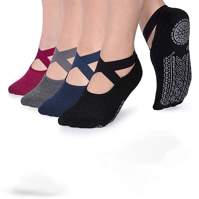 FLORISCA Yoga Socks for Women, Non-Slip Slipper Socks with Grippers & Straps for Pilates, Pure Barre, Ballet, Dance, & Barefoot Workout, Non-Skid Cover Toes Grip Socks ||1 Pair || Multi|| - Image 4