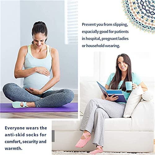 FLORISCA Yoga Socks for Women, Non-Slip Slipper Socks with Grippers & Straps for Pilates, Pure Barre, Ballet, Dance, & Barefoot Workout, Non-Skid Cover Toes Grip Socks ||1 Pair || Multi|| - Image 5