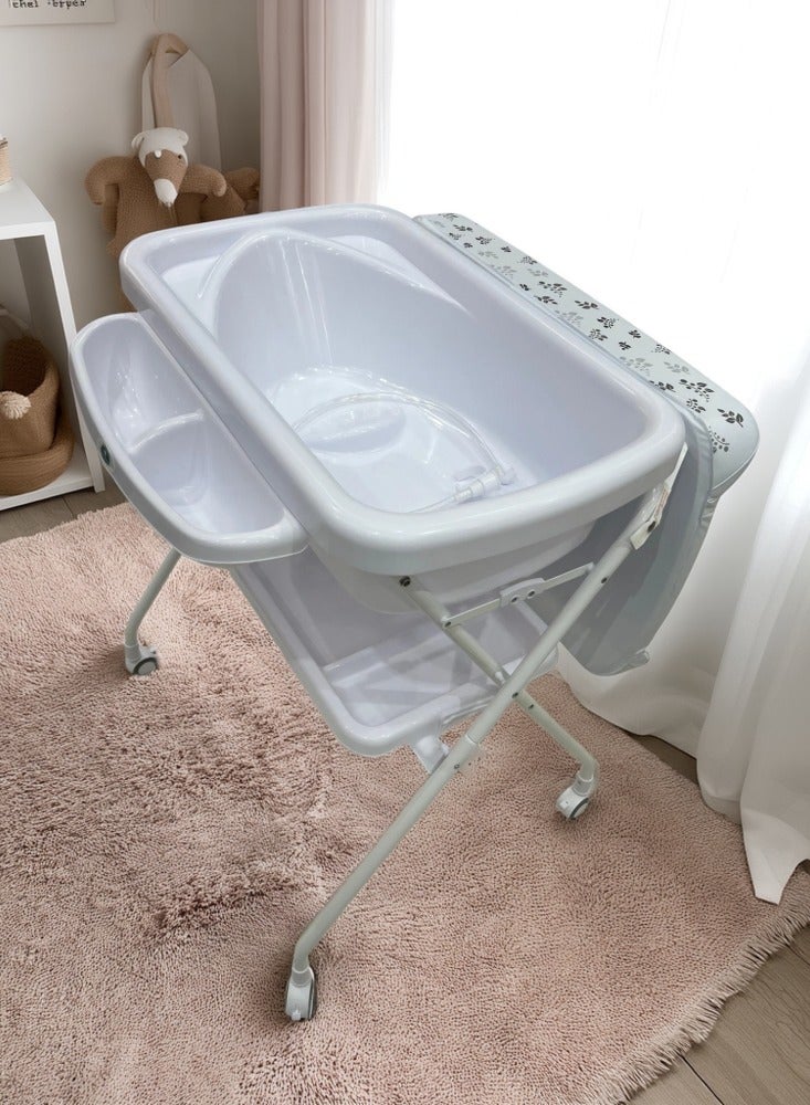 بيبي شاين حوض استحمام محمول 2 في 1 متعدد الوظائف للأطفال حديثي الولادة مع طاولة تغيير حفاضات الأطفال بعجلات قابل للطي (رسمة زرافة) - Image 2