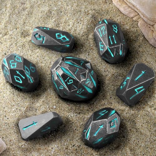 FONVGOGO Dungeons and Dragon Dice of 7 Metal Dice Set D and D Polyhedral DND Dice Set with Cardboard Box Unique Cool Stonehenge Theme RPG Dice for Role Playing Games Gifts Blue - Image 5