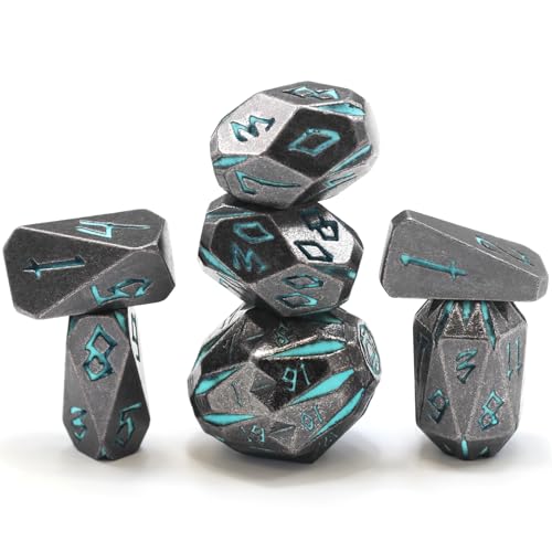 FONVGOGO Dungeons and Dragon Dice of 7 Metal Dice Set D and D Polyhedral DND Dice Set with Cardboard Box Unique Cool Stonehenge Theme RPG Dice for Role Playing Games Gifts Blue - Image 1