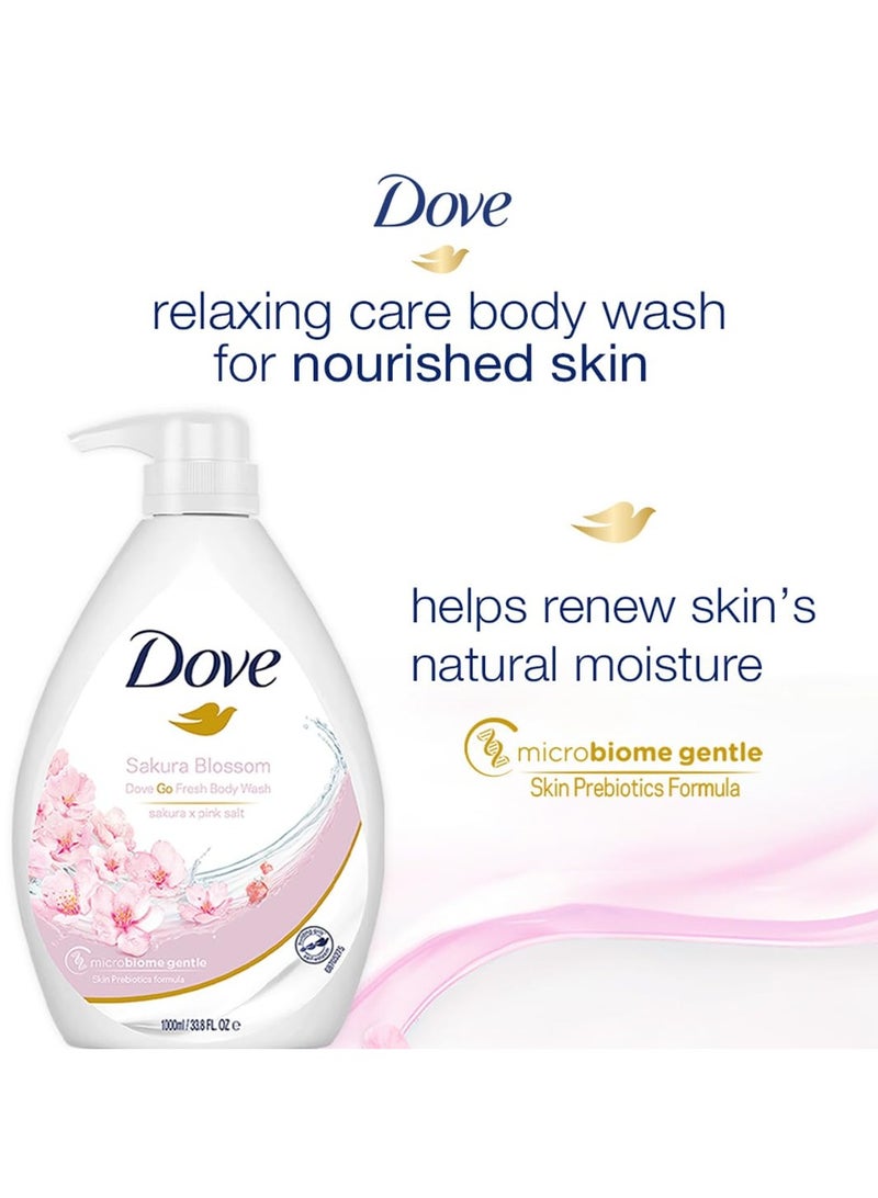 دوف غسول الجسم دوف بزهرة الساكورا المنعشة مع ملح الهيمالايا الوردي، جل الاستحمام المنعش مع تركيبة البريبايوتكس للبشرة برائحة الزهور المهدئة للبشرة المتجددة، 1 لتر - Image 4