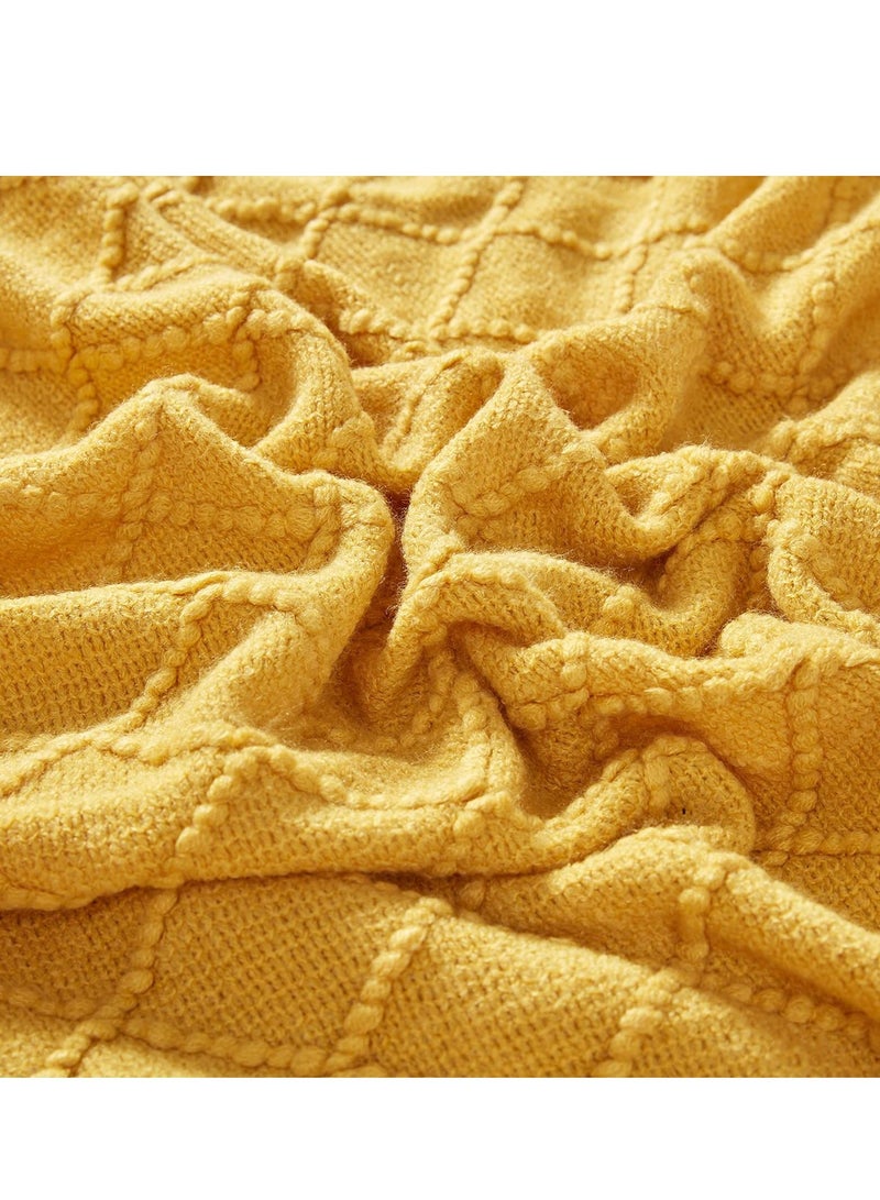MIXDE Knitted Throw Blankets for Couch and Bed, Soft Cozy Knit Blanket with Tassel, Off White Lightweight Decorative Blankets and Throws, Farmhouse Warm Woven Blanket (yellow, 50"x60") - Image 3
