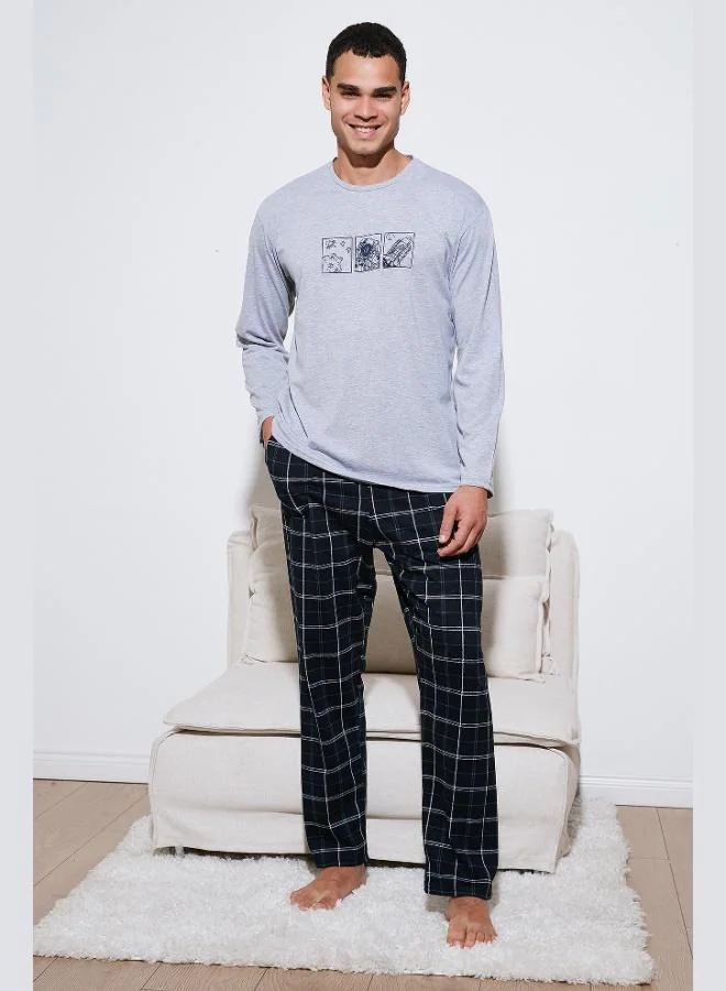 Buratti Plaid Cotton Regular Fit High Waist Crew Neck Pajama Set Men's PAJAMAS SET 6574000