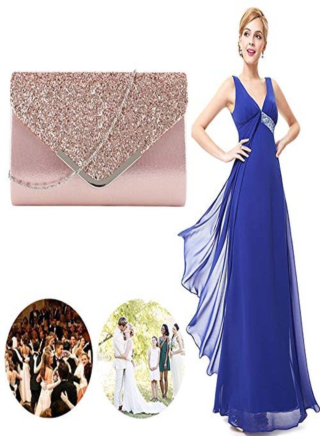 Queena Womens Shiny Glitter Evening Clutch Envelope Handbag Chain Purse for Wedding Party Prom Gift for Mom Wife Girlfriend Rose Gold - Image 2
