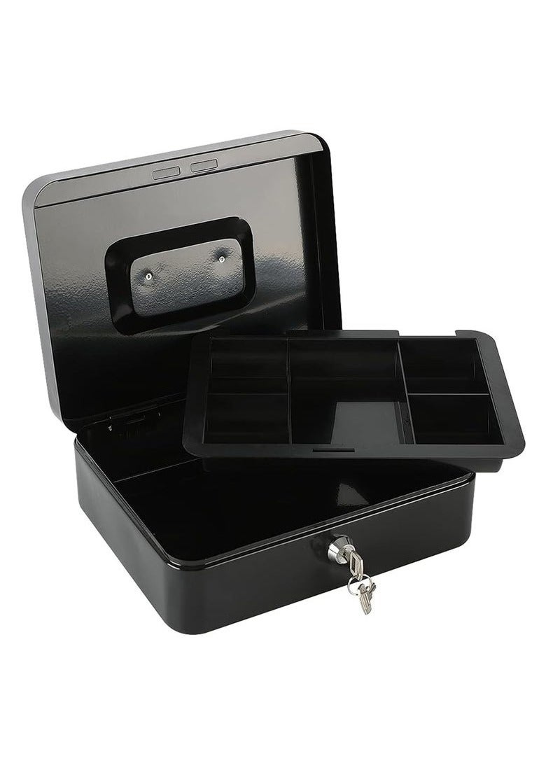 Alruht Steel Cash Box with Key Lock Metal, Small Money Organizer with Money Tray Cash Storage Box with Lockable Cover - Image 3
